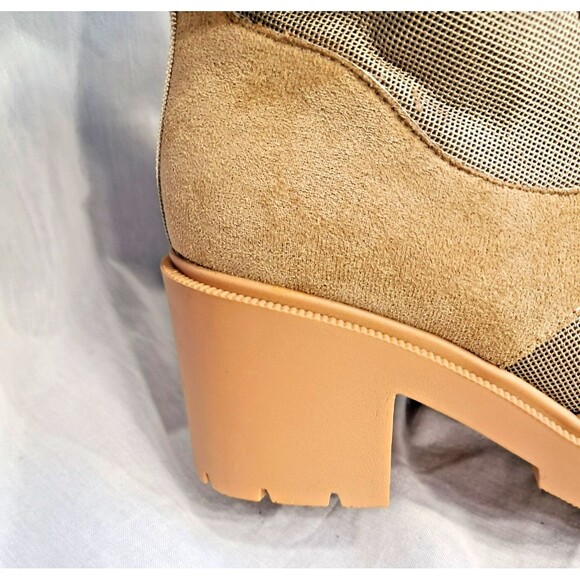 Vivianly Women's Suede Patent Leather Chunky Combat Boots Tactical Tan SIze 8 - Picture 6 of 13